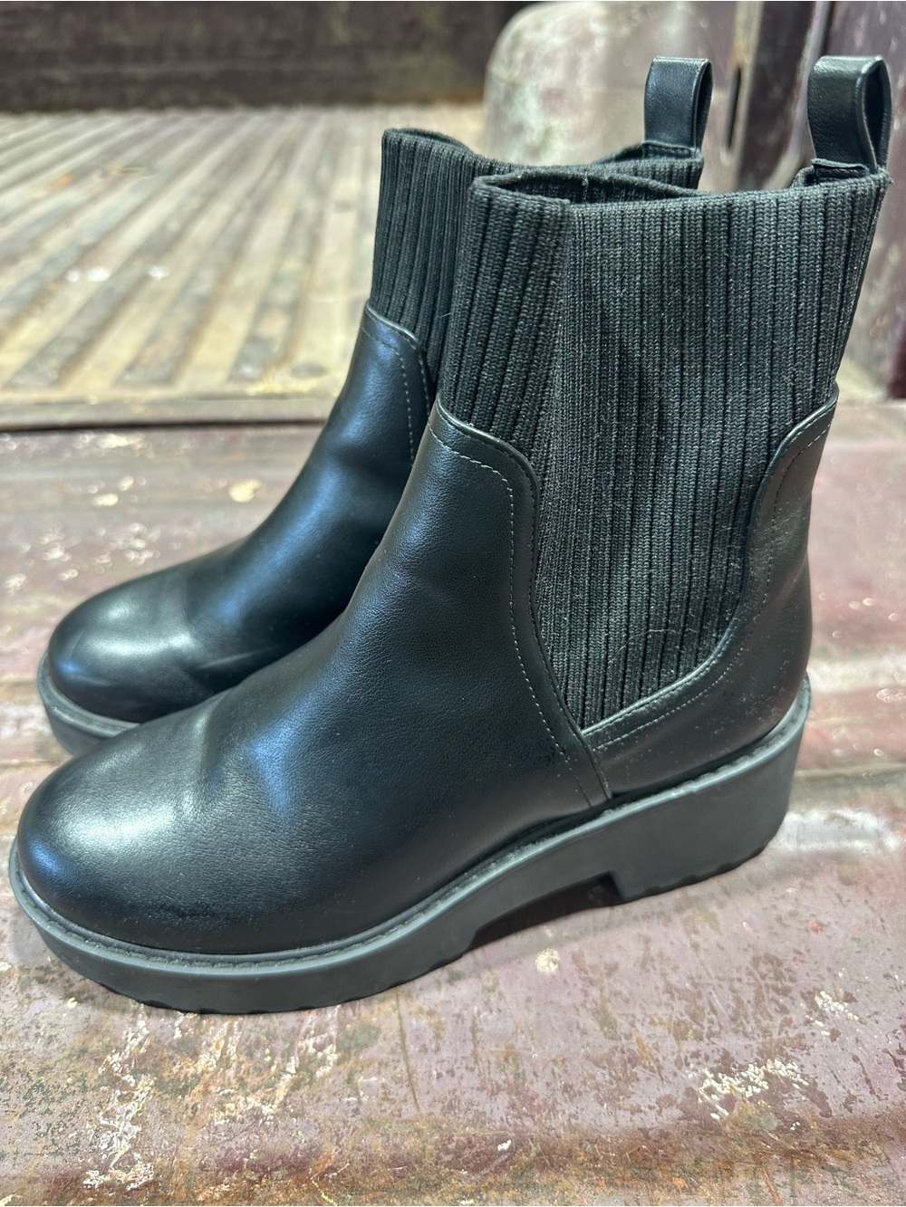 Black Leather Platform Chelsea Boots - Picture 3 of 3